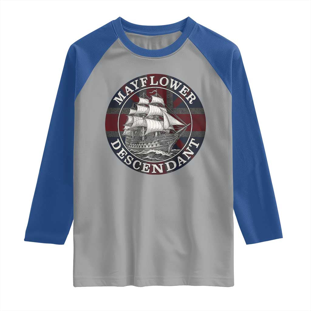 Mayflower Descendant Raglan Shirt Pilgrim Fathers Thanksgiving History - Wonder Print Shop