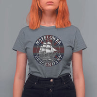Mayflower Descendant T Shirt For Women Pilgrim Fathers Thanksgiving History - Wonder Print Shop