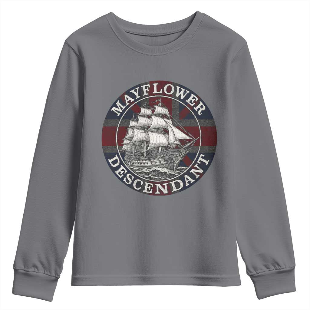 Mayflower Descendant Youth Sweatshirt Pilgrim Fathers Thanksgiving History - Wonder Print Shop
