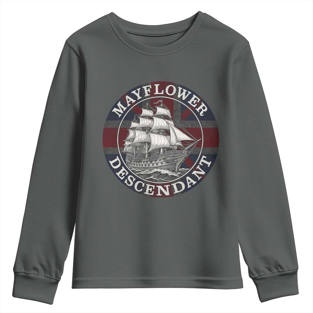 Mayflower Descendant Youth Sweatshirt Pilgrim Fathers Thanksgiving History - Wonder Print Shop