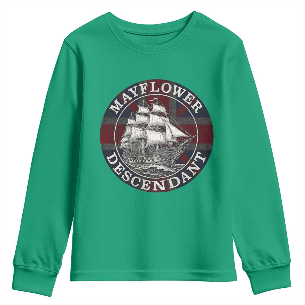 Mayflower Descendant Youth Sweatshirt Pilgrim Fathers Thanksgiving History - Wonder Print Shop
