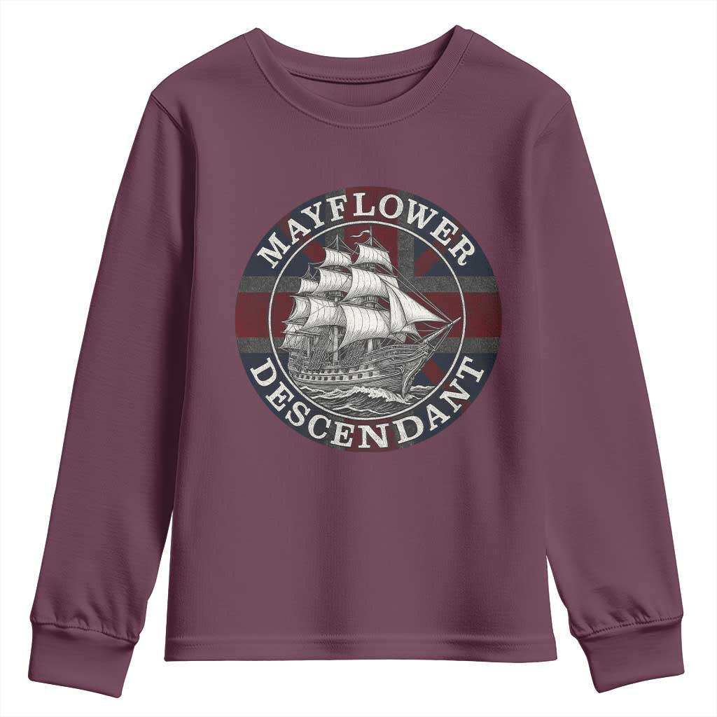 Mayflower Descendant Youth Sweatshirt Pilgrim Fathers Thanksgiving History - Wonder Print Shop