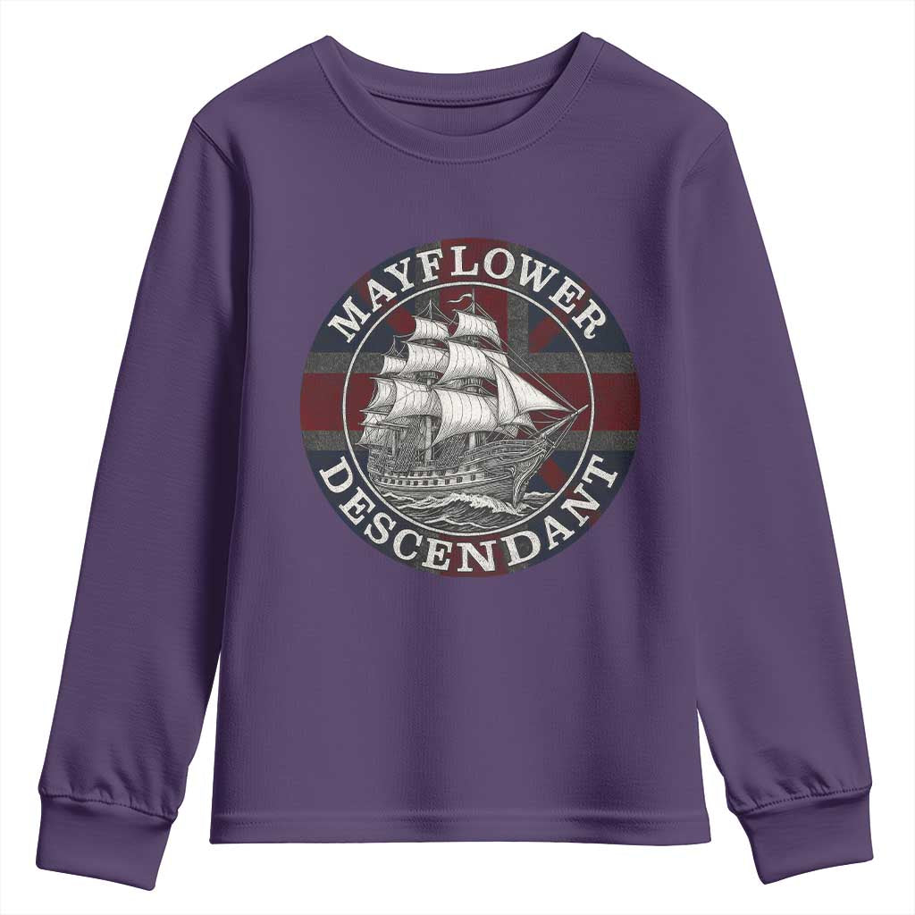 Mayflower Descendant Youth Sweatshirt Pilgrim Fathers Thanksgiving History - Wonder Print Shop
