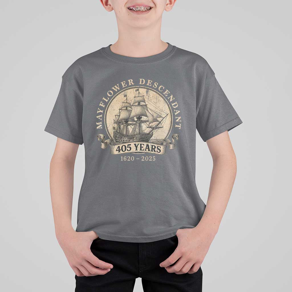 Mayflower Descendant T Shirt For Kid 405 Years Pilgrim Fathers Thanksgiving History - Wonder Print Shop