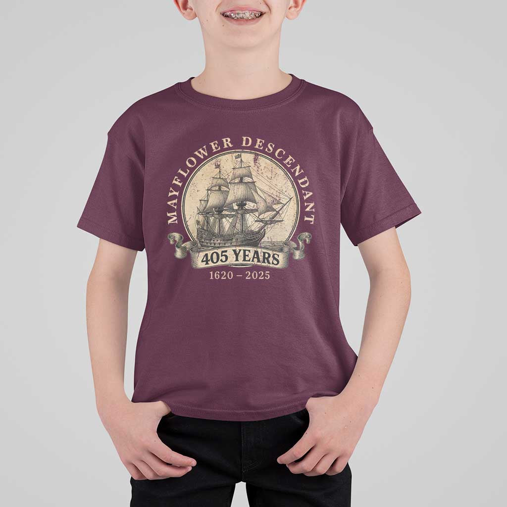 Mayflower Descendant T Shirt For Kid 405 Years Pilgrim Fathers Thanksgiving History - Wonder Print Shop