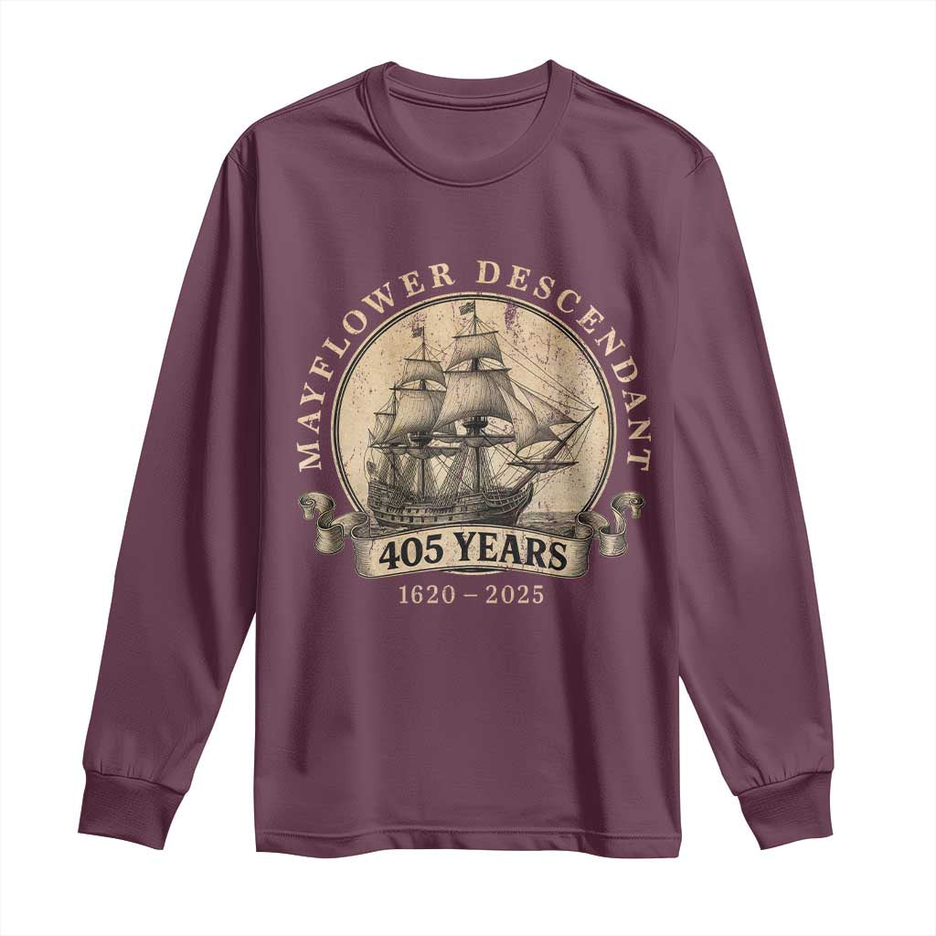 Mayflower Descendant Long Sleeve Shirt 405 Years Pilgrim Fathers Thanksgiving History - Wonder Print Shop