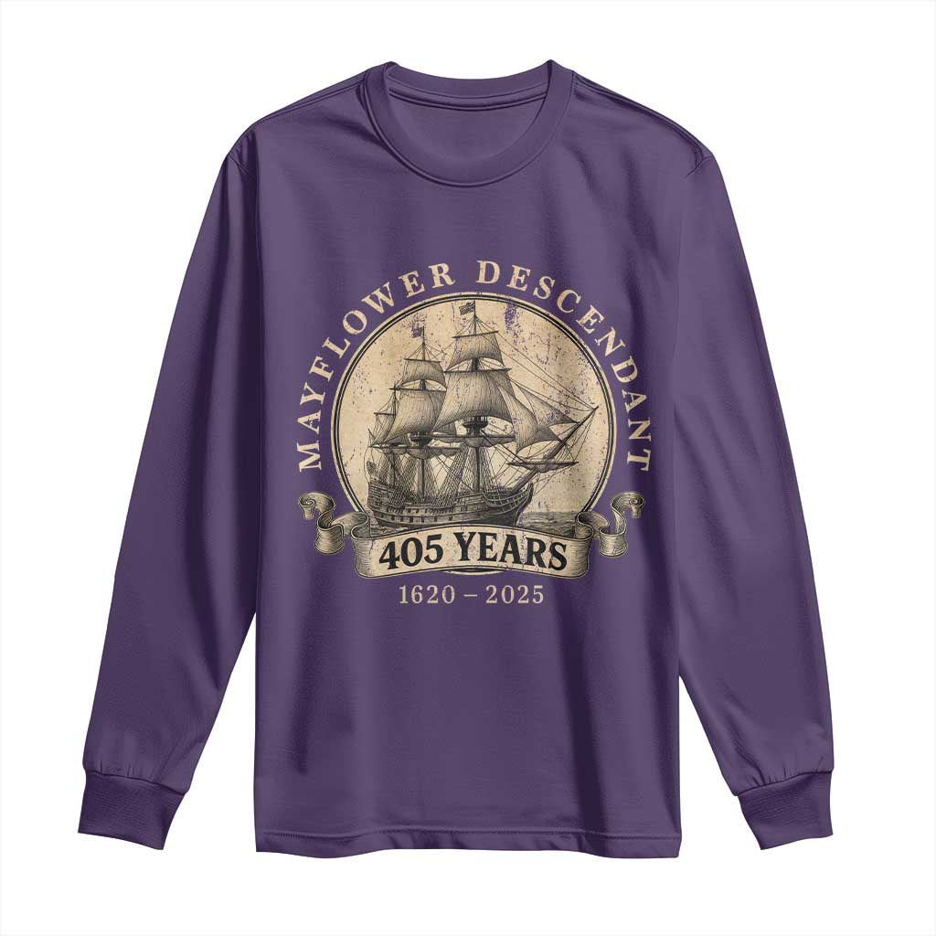Mayflower Descendant Long Sleeve Shirt 405 Years Pilgrim Fathers Thanksgiving History - Wonder Print Shop