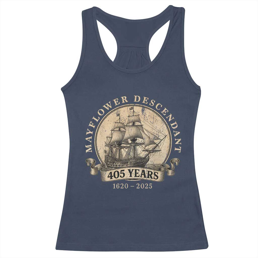 Mayflower Descendant Racerback Tank Top 405 Years Pilgrim Fathers Thanksgiving History - Wonder Print Shop