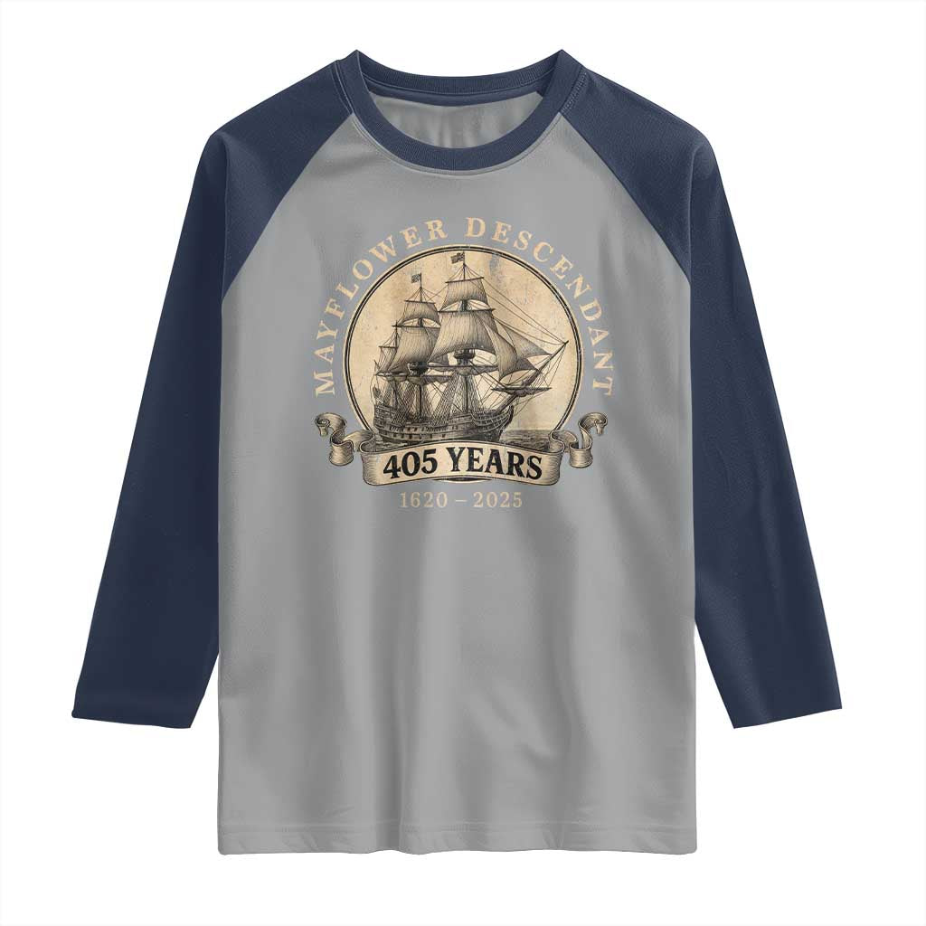 Mayflower Descendant Raglan Shirt 405 Years Pilgrim Fathers Thanksgiving History - Wonder Print Shop