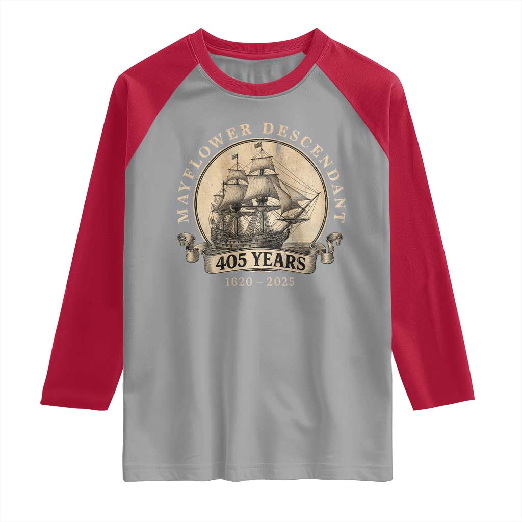 Mayflower Descendant Raglan Shirt 405 Years Pilgrim Fathers Thanksgiving History - Wonder Print Shop