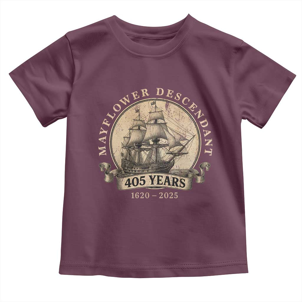 Mayflower Descendant Toddler T Shirt 405 Years Pilgrim Fathers Thanksgiving History - Wonder Print Shop