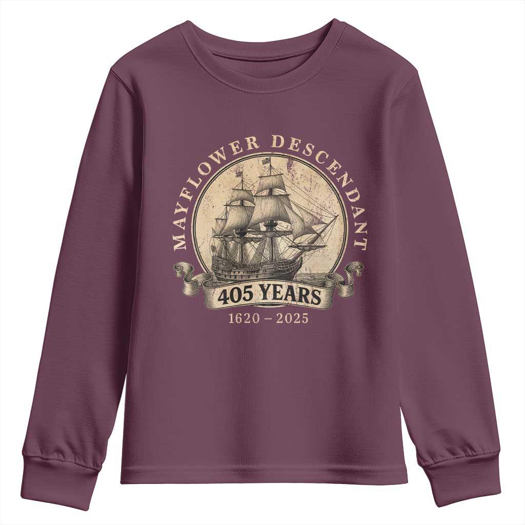 Mayflower Descendant Youth Sweatshirt 405 Years Pilgrim Fathers Thanksgiving History - Wonder Print Shop