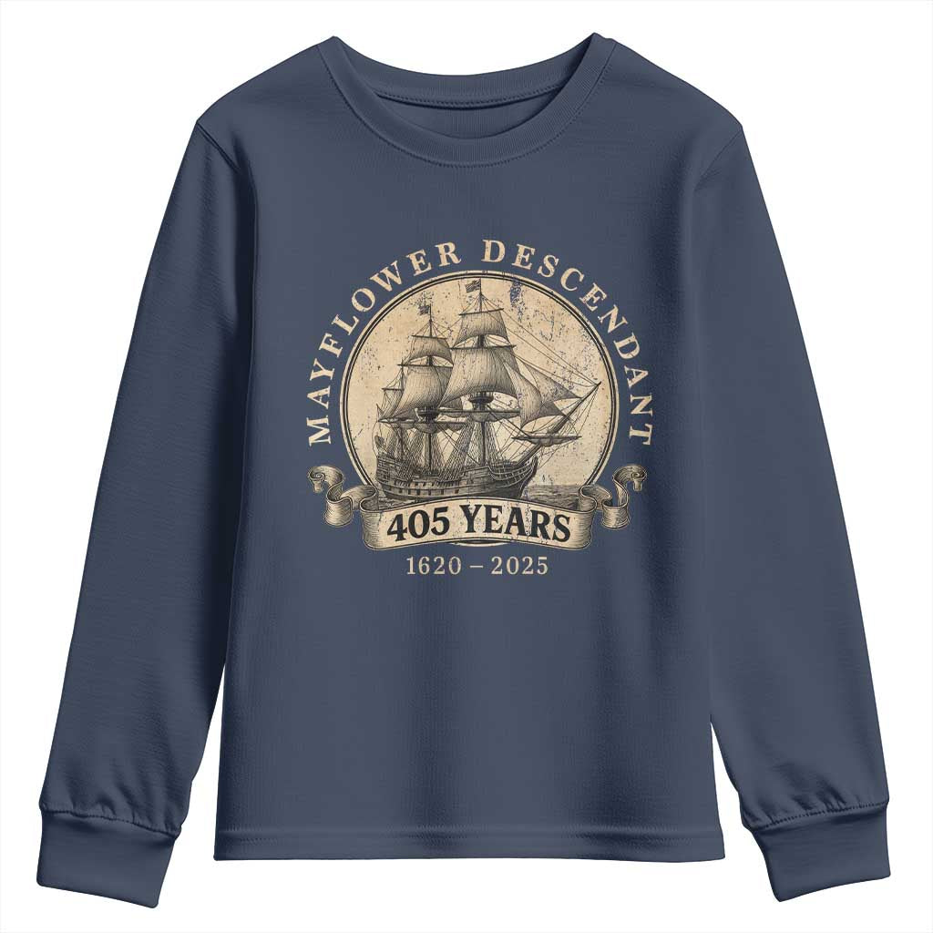 Mayflower Descendant Youth Sweatshirt 405 Years Pilgrim Fathers Thanksgiving History - Wonder Print Shop