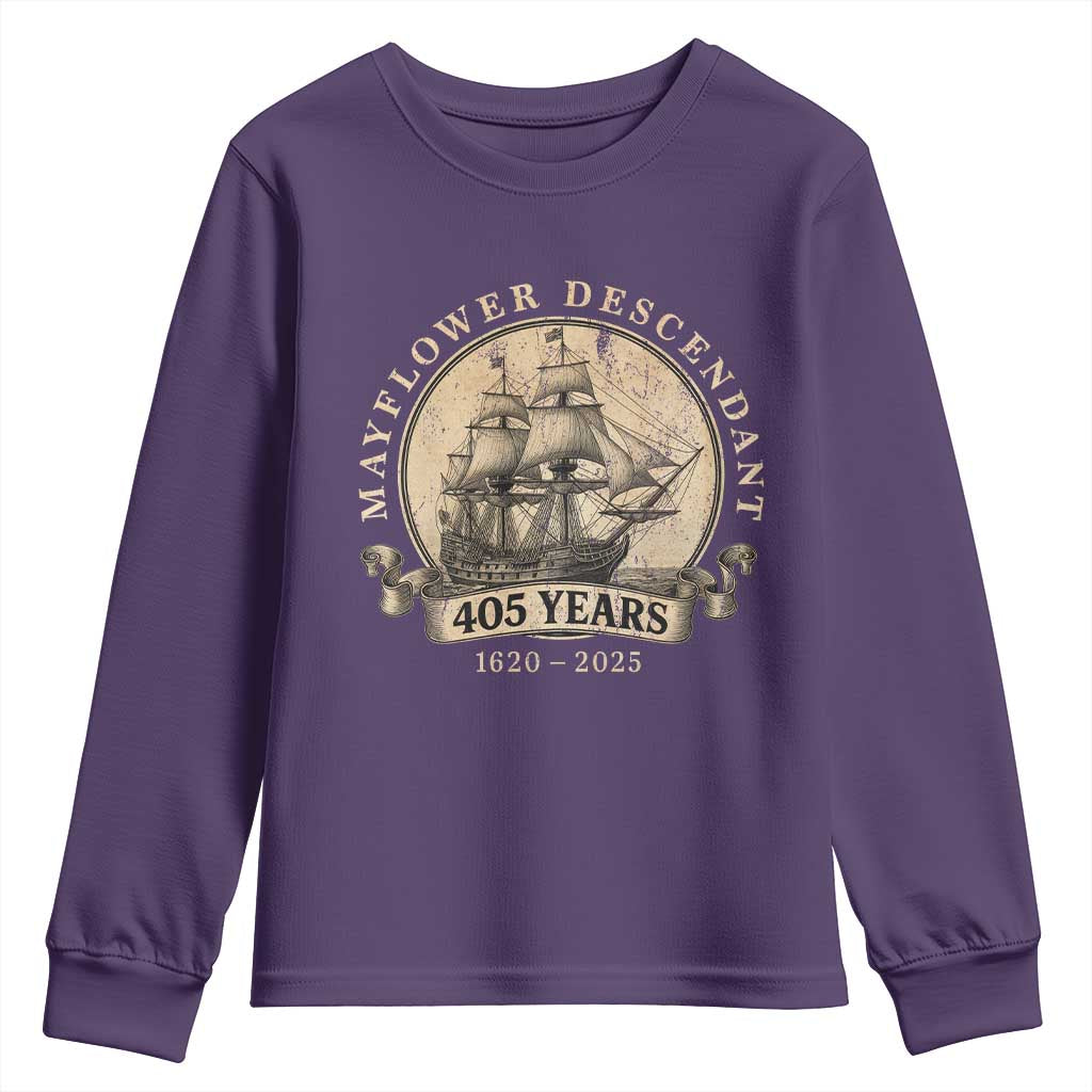 Mayflower Descendant Youth Sweatshirt 405 Years Pilgrim Fathers Thanksgiving History - Wonder Print Shop