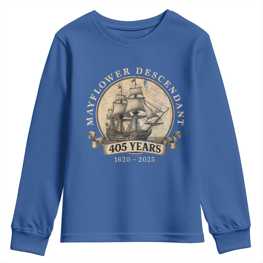 Mayflower Descendant Youth Sweatshirt 405 Years Pilgrim Fathers Thanksgiving History - Wonder Print Shop