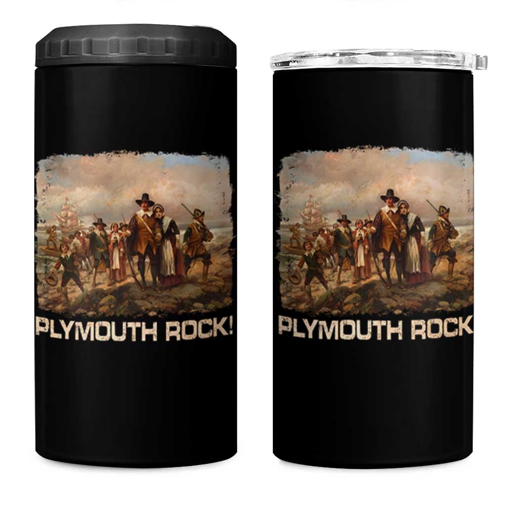 Plymouth Rock 4 in 1 Can Cooler Tumbler Mayflower Pilgrims Thanksgiving History - Wonder Print Shop