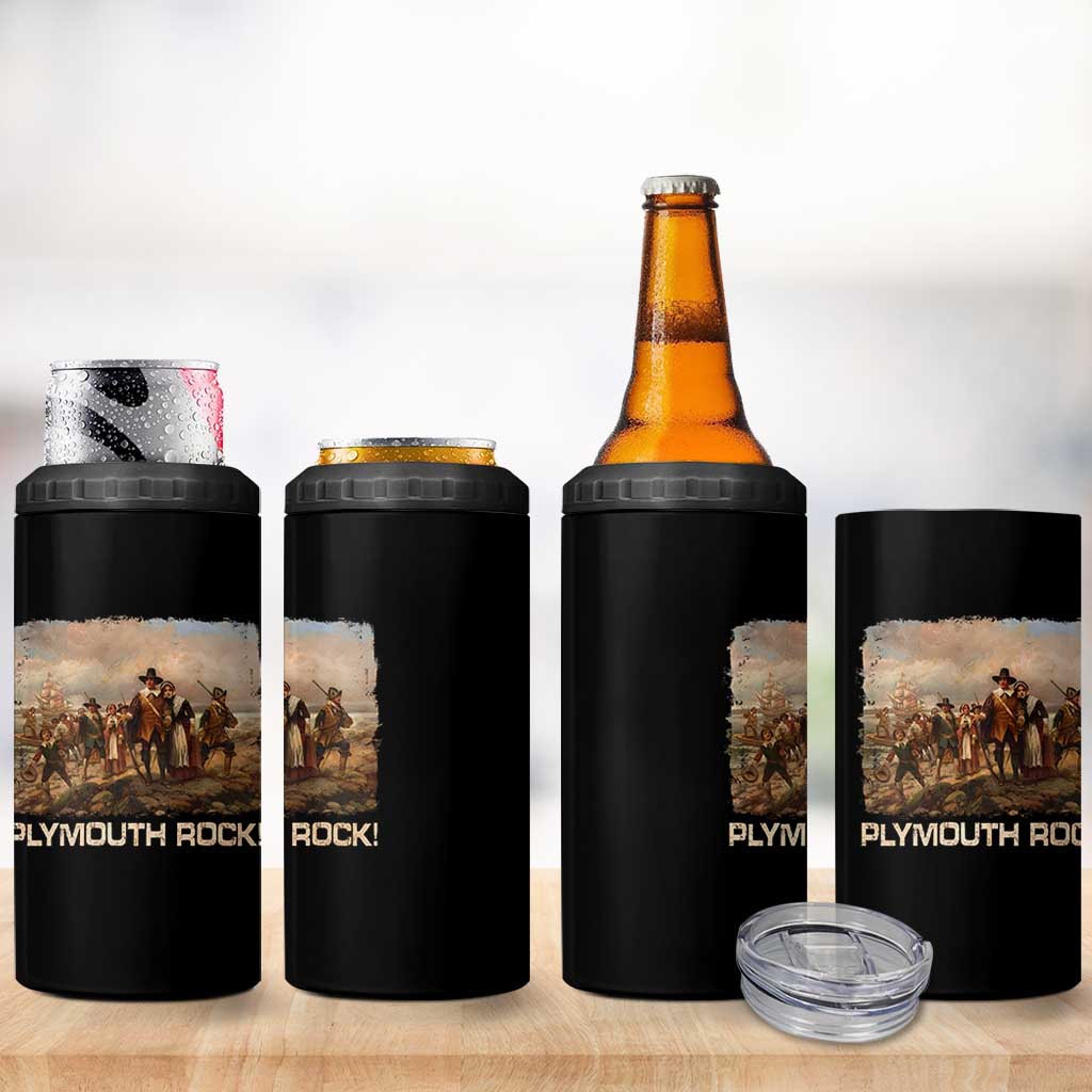 Plymouth Rock 4 in 1 Can Cooler Tumbler Mayflower Pilgrims Thanksgiving History - Wonder Print Shop
