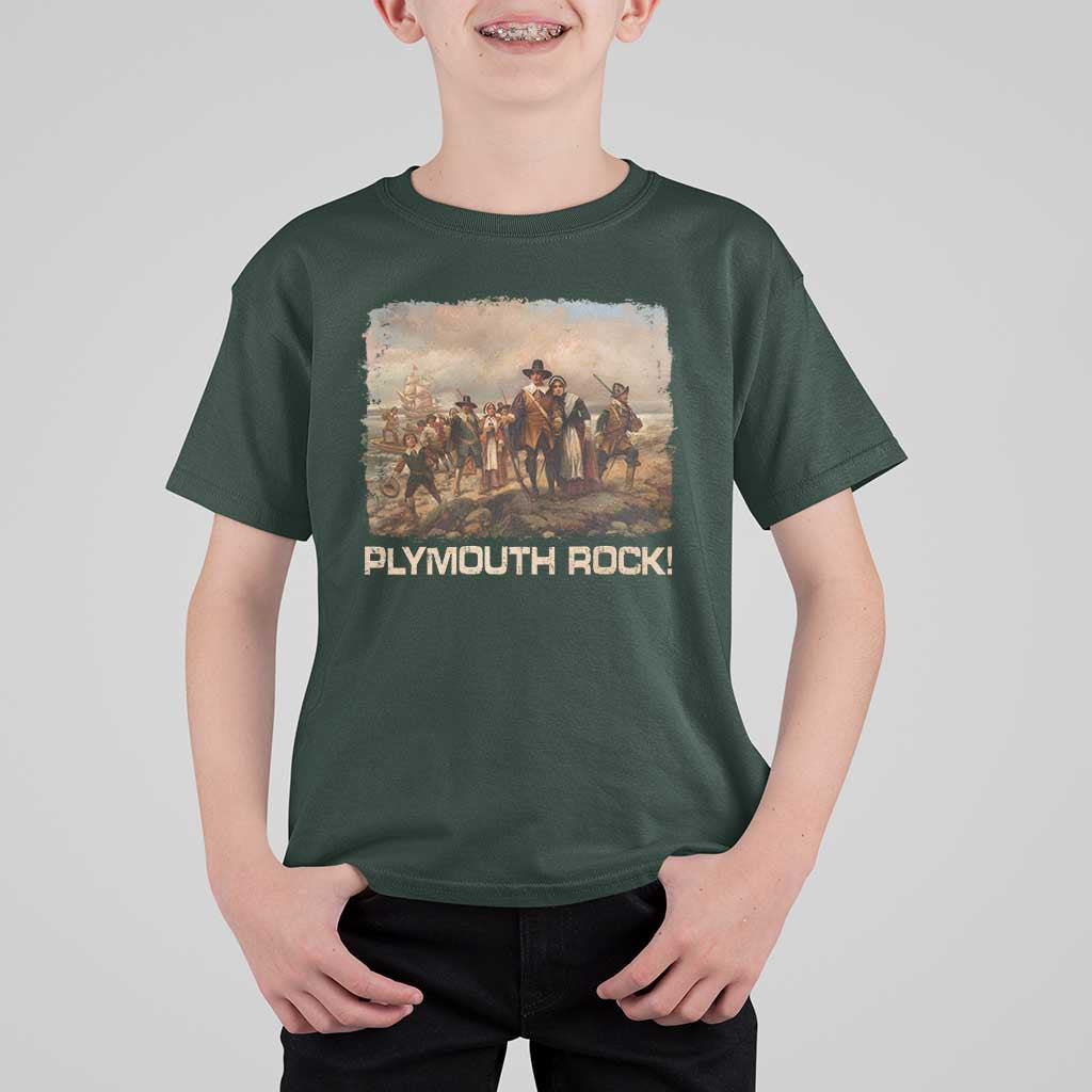 Plymouth Rock T Shirt For Kid Mayflower Pilgrims Thanksgiving History - Wonder Print Shop
