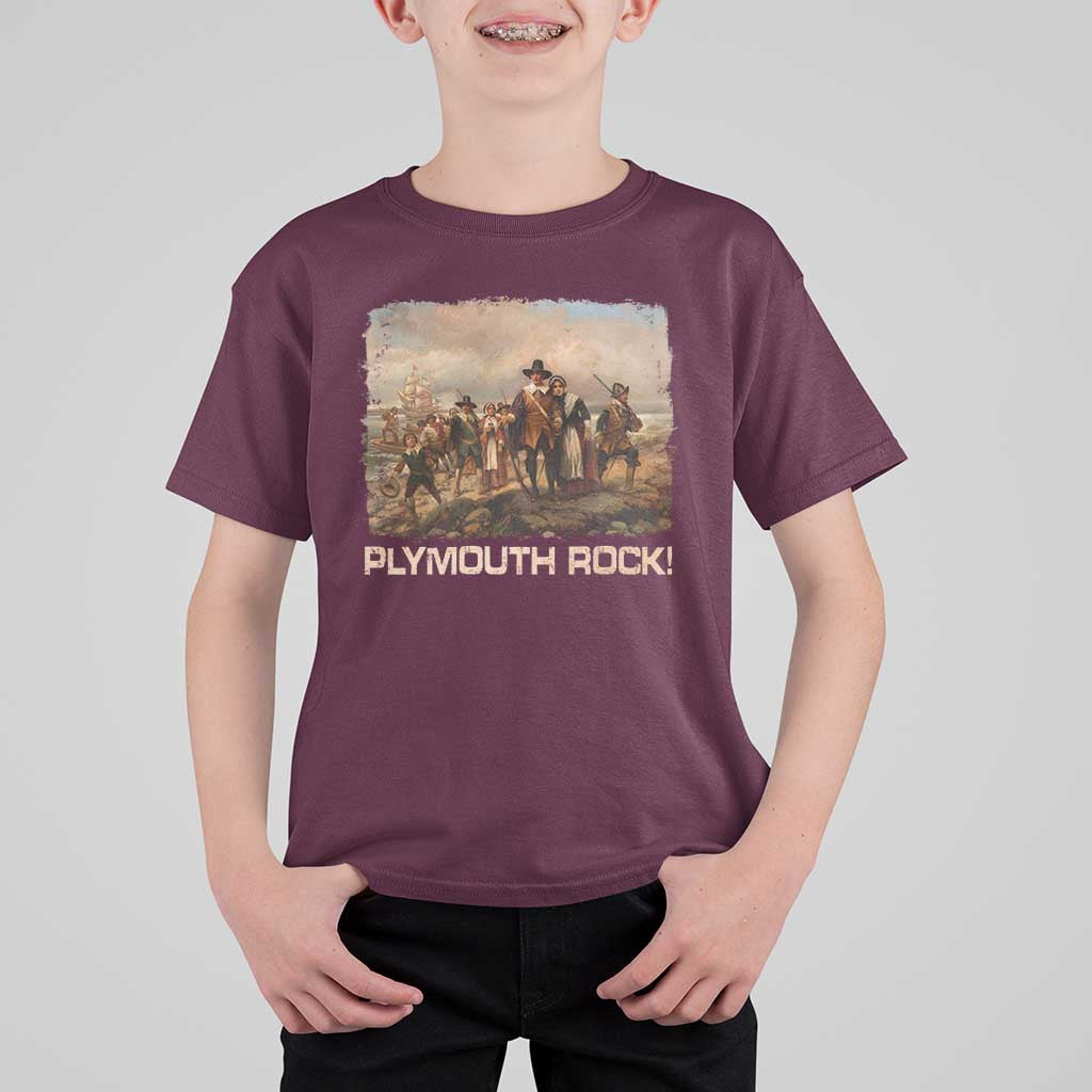 Plymouth Rock T Shirt For Kid Mayflower Pilgrims Thanksgiving History - Wonder Print Shop