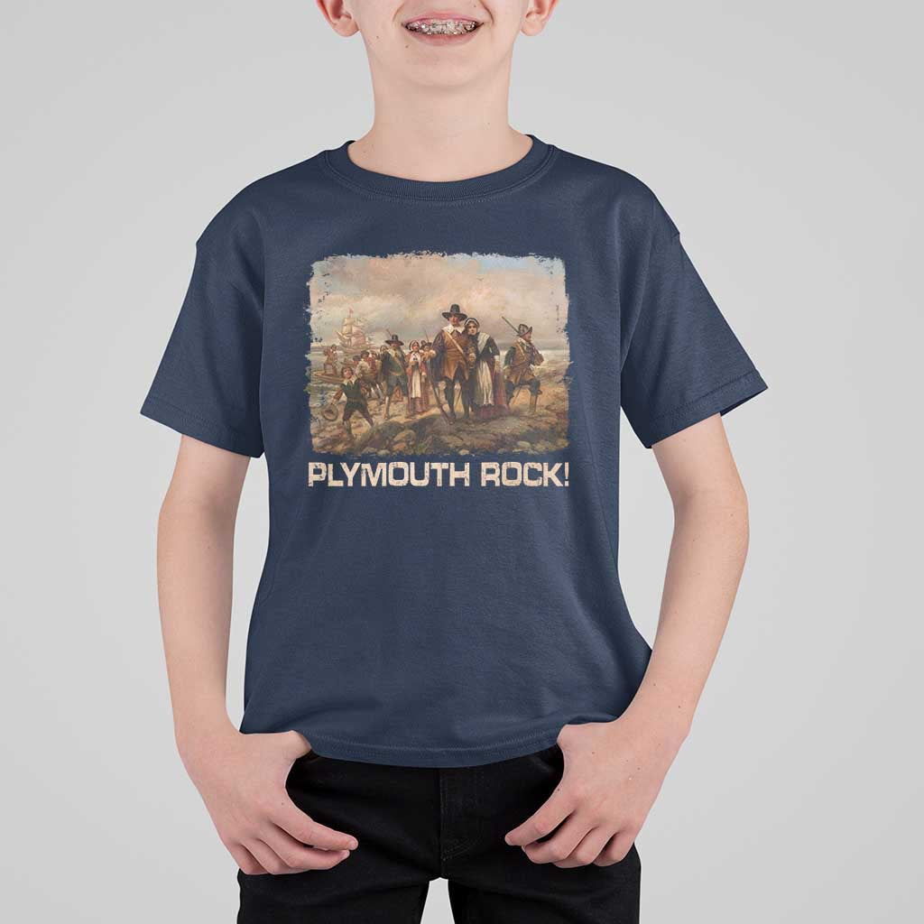 Plymouth Rock T Shirt For Kid Mayflower Pilgrims Thanksgiving History - Wonder Print Shop