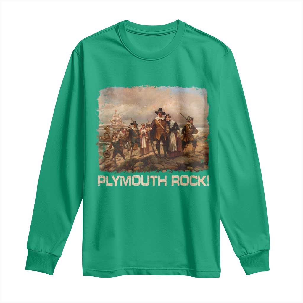 Plymouth Rock Long Sleeve Shirt Mayflower Pilgrims Thanksgiving History - Wonder Print Shop
