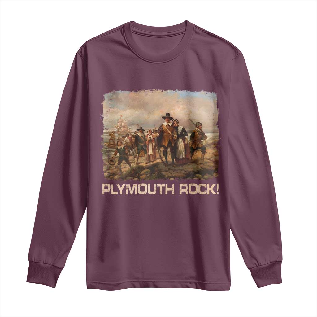 Plymouth Rock Long Sleeve Shirt Mayflower Pilgrims Thanksgiving History - Wonder Print Shop