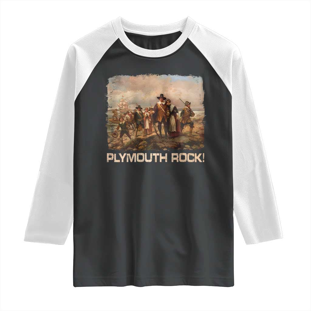 Plymouth Rock Raglan Shirt Mayflower Pilgrims Thanksgiving History - Wonder Print Shop