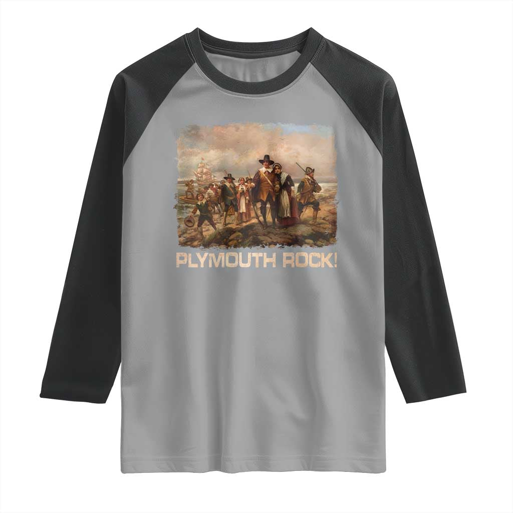 Plymouth Rock Raglan Shirt Mayflower Pilgrims Thanksgiving History - Wonder Print Shop