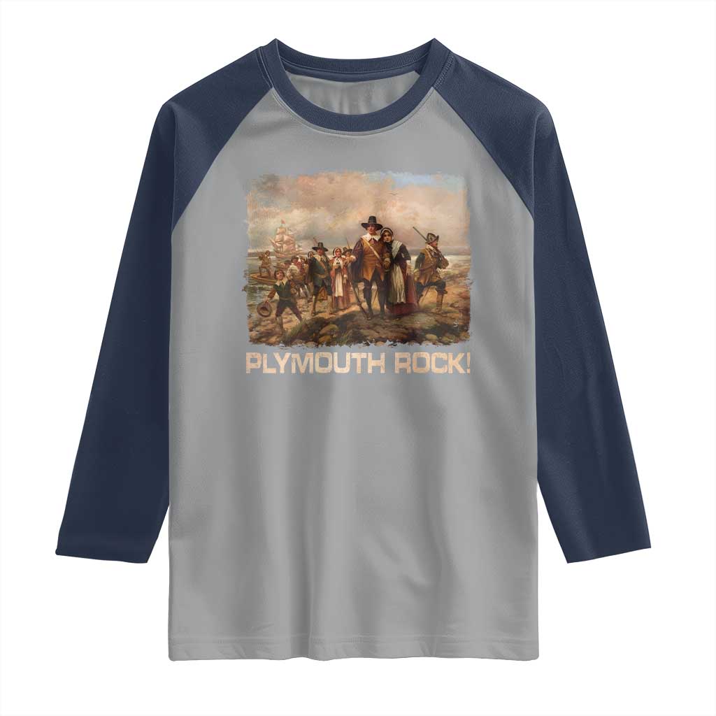 Plymouth Rock Raglan Shirt Mayflower Pilgrims Thanksgiving History - Wonder Print Shop