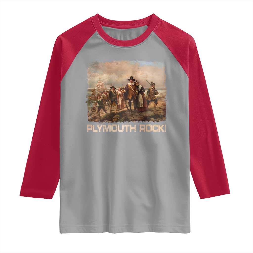 Plymouth Rock Raglan Shirt Mayflower Pilgrims Thanksgiving History - Wonder Print Shop