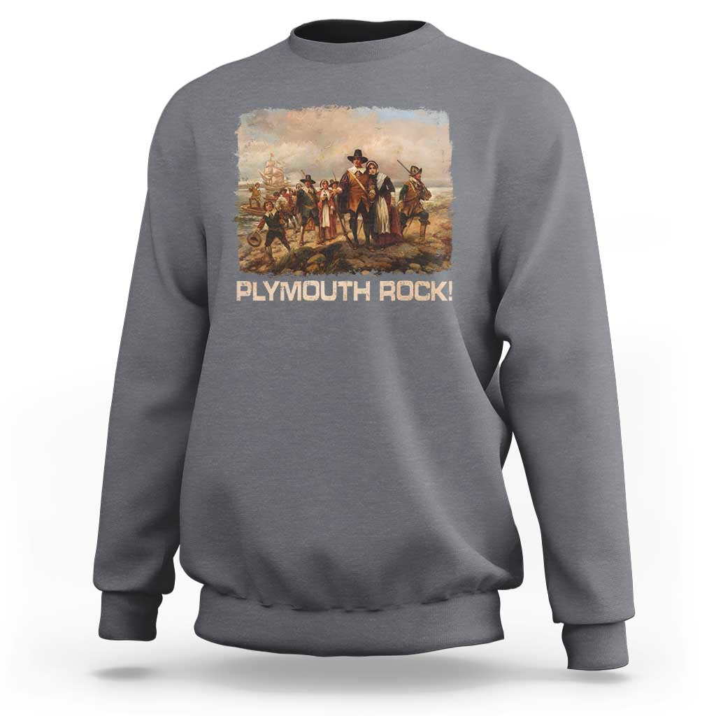 Plymouth Rock Sweatshirt Mayflower Pilgrims Thanksgiving History - Wonder Print Shop