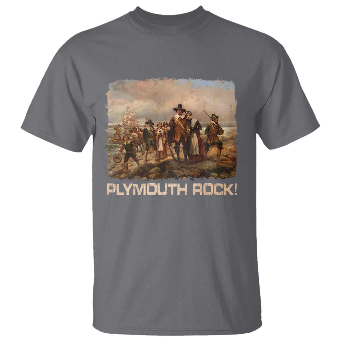 Plymouth Rock T Shirt Mayflower Pilgrims Thanksgiving History - Wonder Print Shop