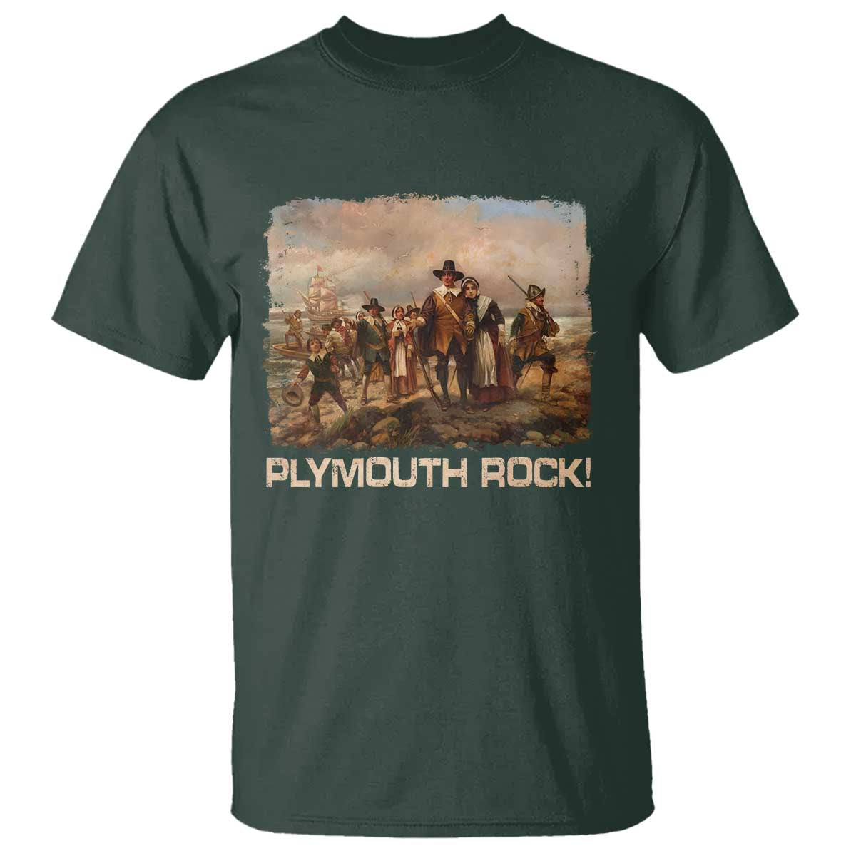Plymouth Rock T Shirt Mayflower Pilgrims Thanksgiving History - Wonder Print Shop