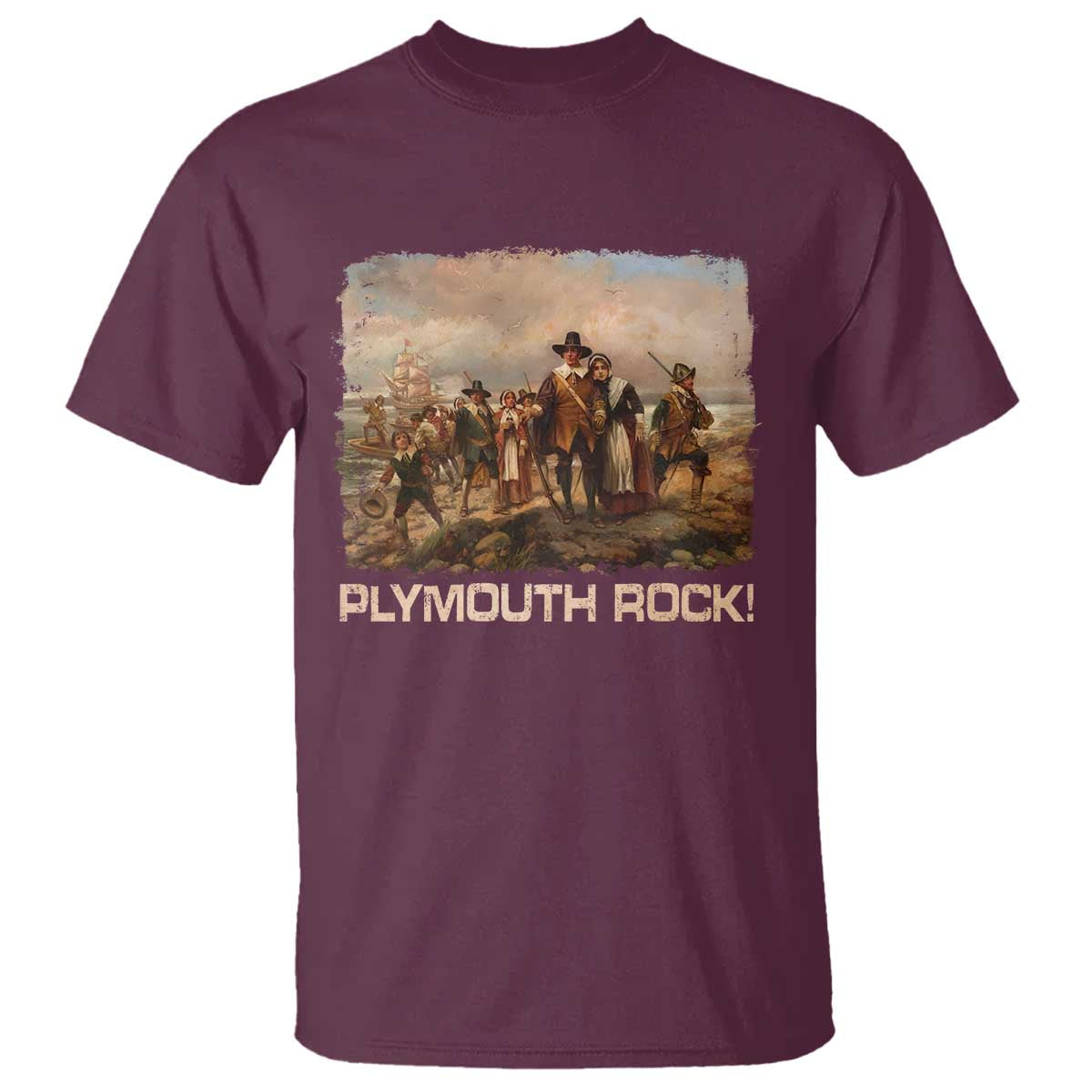 Plymouth Rock T Shirt Mayflower Pilgrims Thanksgiving History - Wonder Print Shop