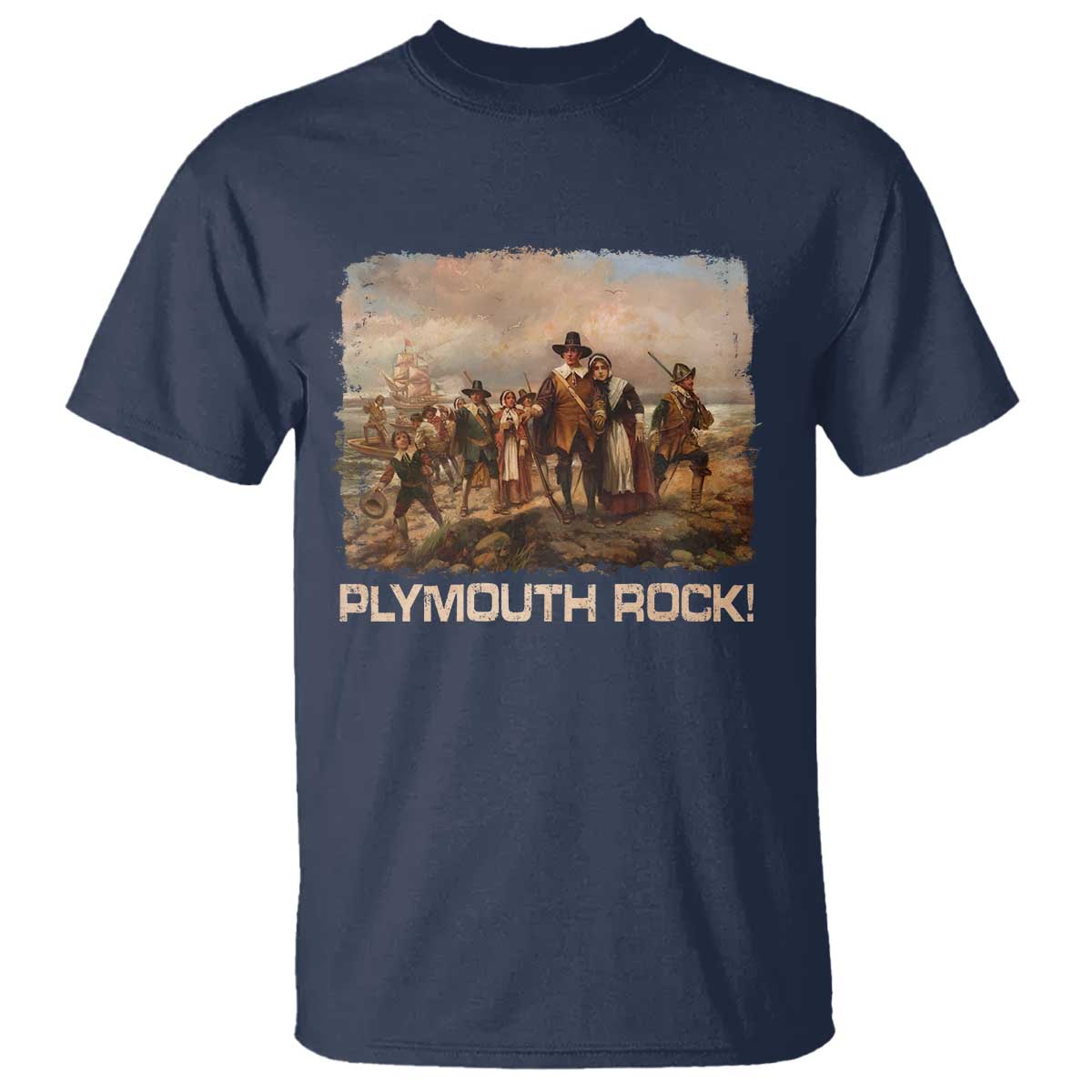 Plymouth Rock T Shirt Mayflower Pilgrims Thanksgiving History - Wonder Print Shop