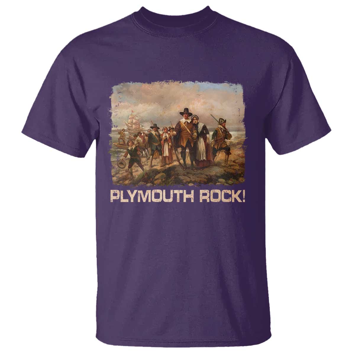 Plymouth Rock T Shirt Mayflower Pilgrims Thanksgiving History - Wonder Print Shop