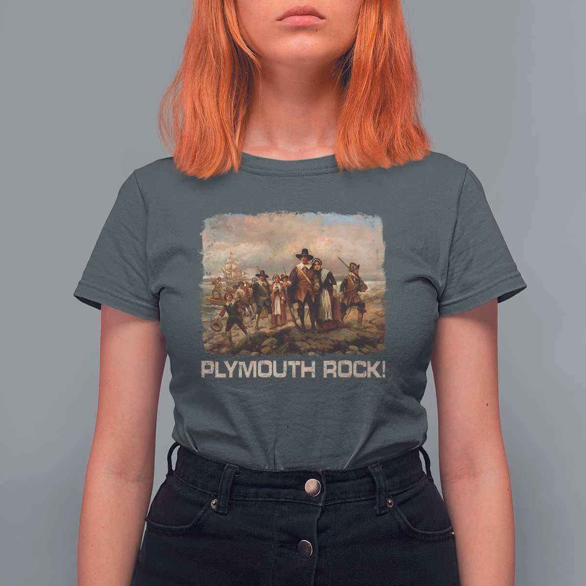 Plymouth Rock T Shirt For Women Mayflower Pilgrims Thanksgiving History - Wonder Print Shop