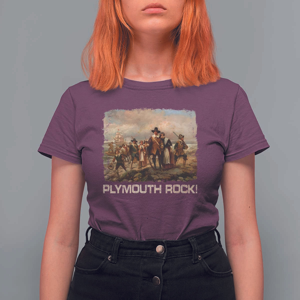 Plymouth Rock T Shirt For Women Mayflower Pilgrims Thanksgiving History - Wonder Print Shop