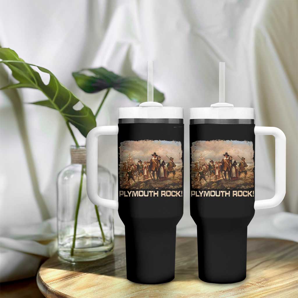 Plymouth Rock Tumbler With Handle Mayflower Pilgrims Thanksgiving History - Wonder Print Shop