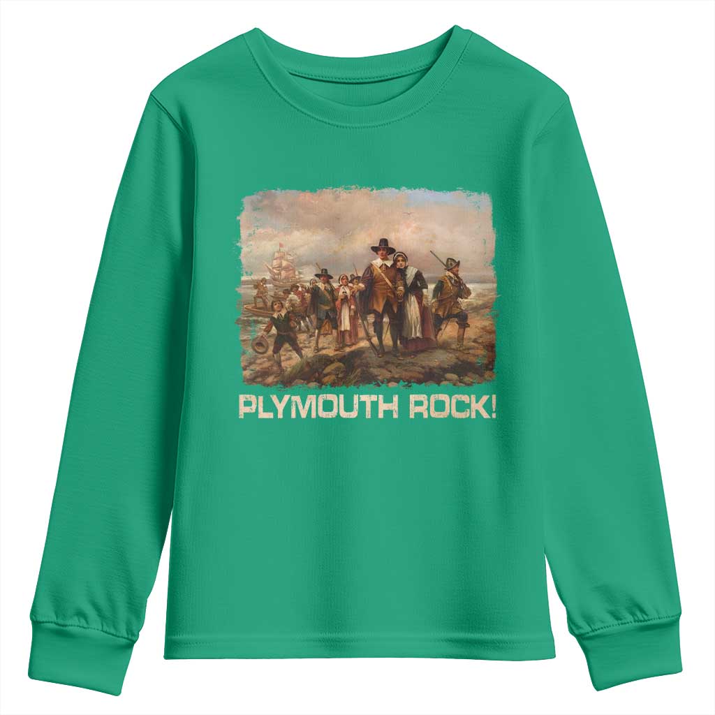 Plymouth Rock Youth Sweatshirt Mayflower Pilgrims Thanksgiving History - Wonder Print Shop