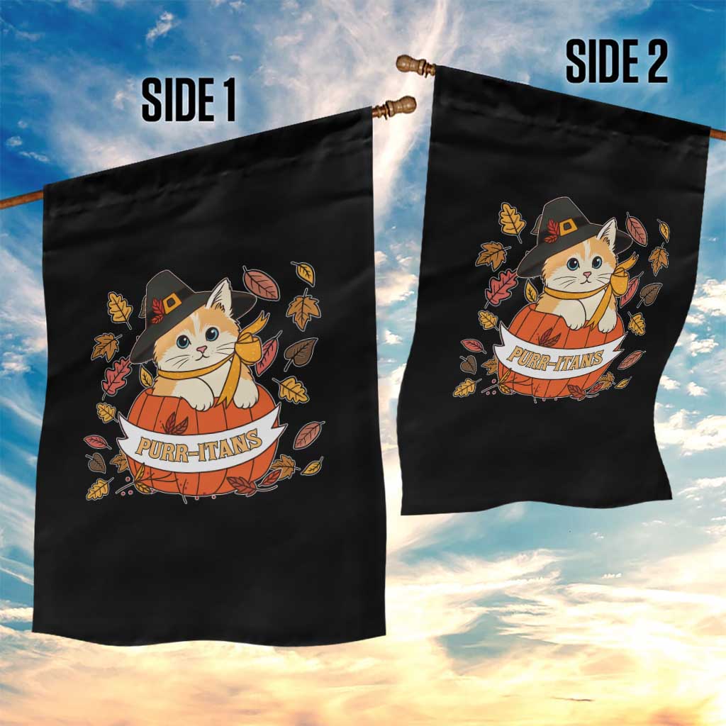 Funny Thanksgiving Cat Lover Garden Flag Purritans Pilgrim Puritans Hat - Wonder Print Shop