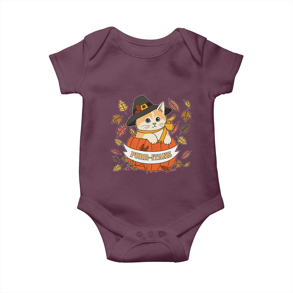 Funny Thanksgiving Cat Lover Baby Onesie Purritans Pilgrim Puritans Hat - Wonder Print Shop