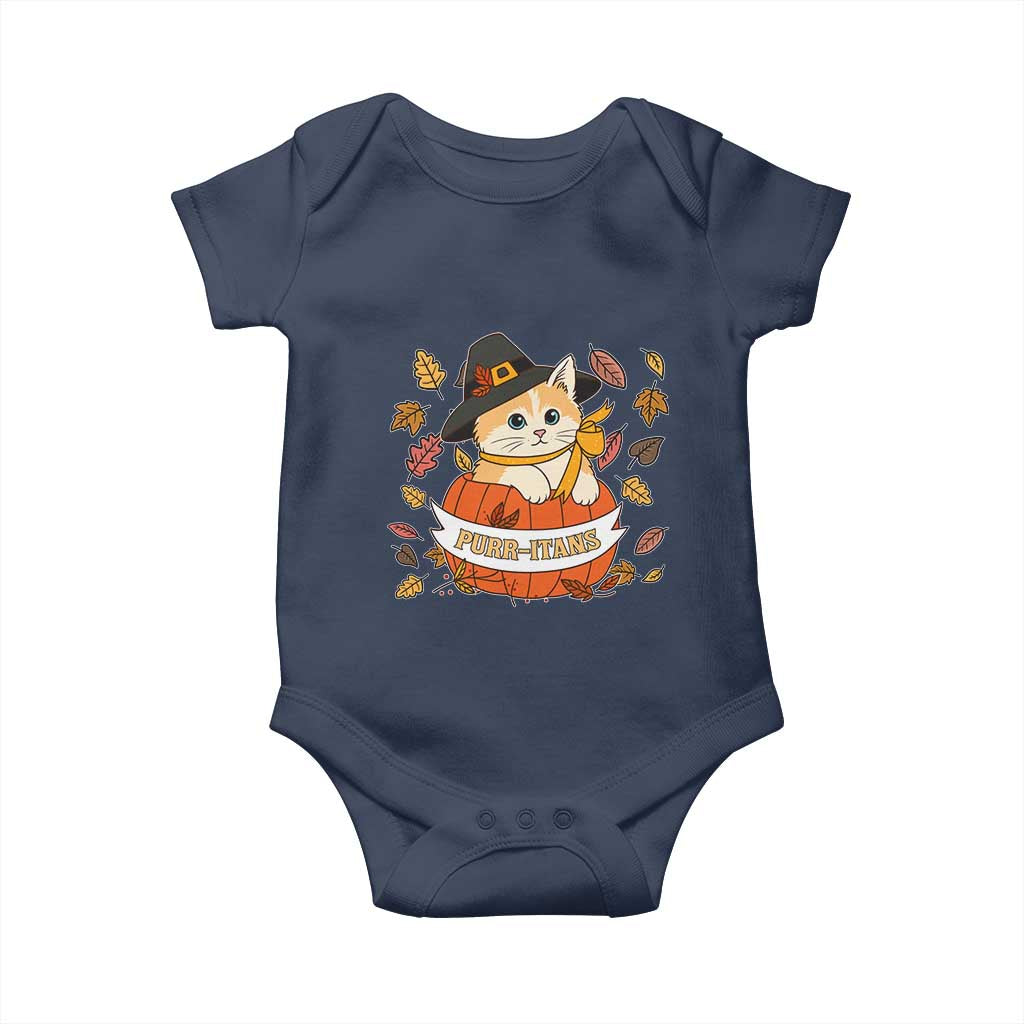 Funny Thanksgiving Cat Lover Baby Onesie Purritans Pilgrim Puritans Hat - Wonder Print Shop