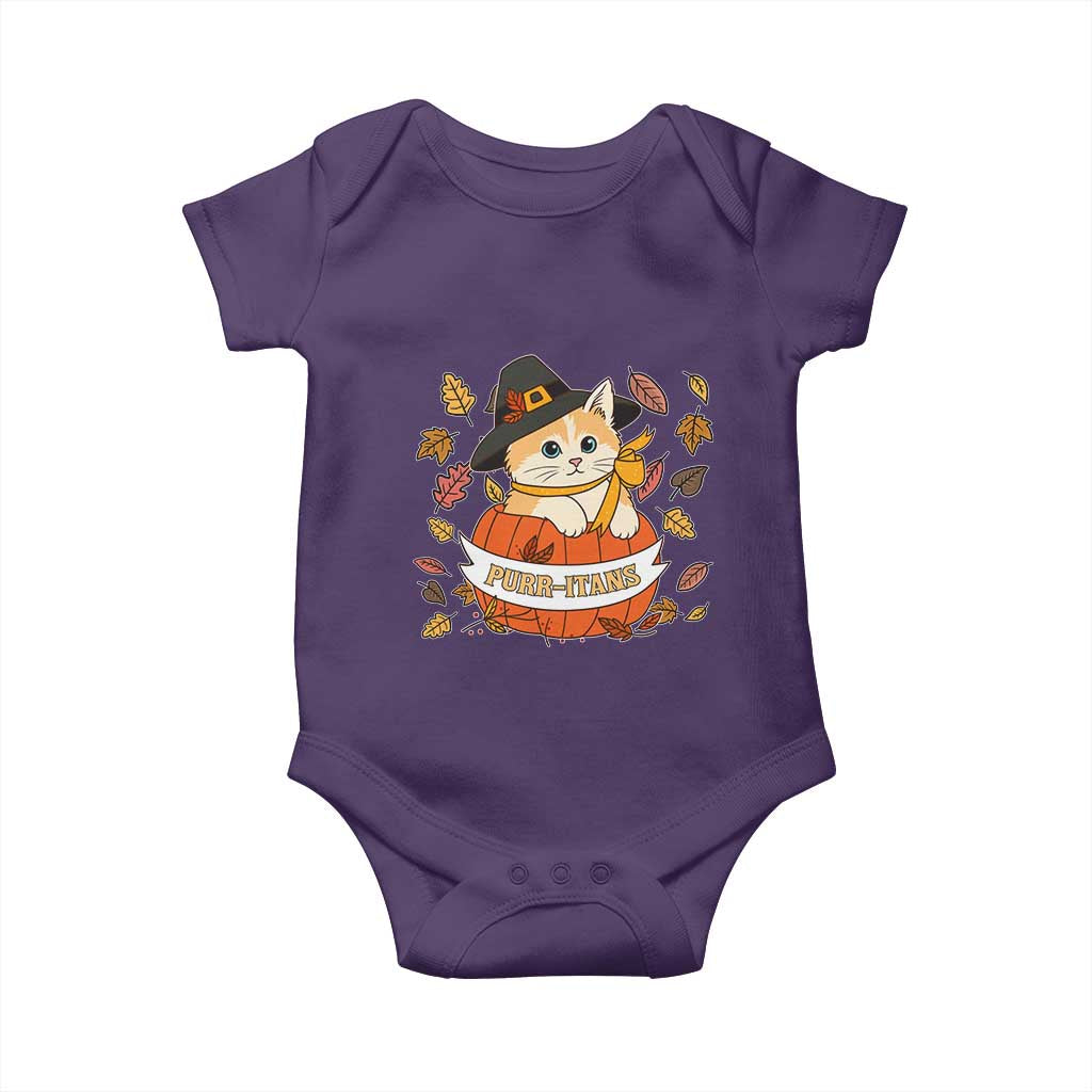 Funny Thanksgiving Cat Lover Baby Onesie Purritans Pilgrim Puritans Hat - Wonder Print Shop