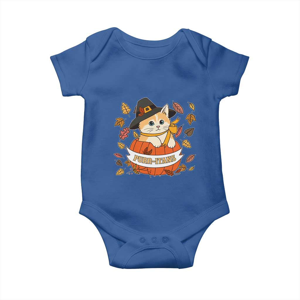 Funny Thanksgiving Cat Lover Baby Onesie Purritans Pilgrim Puritans Hat - Wonder Print Shop