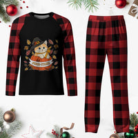 Funny Thanksgiving Cat Lover Plaid Pajama Set Purritans Pilgrim Puritans Hat - Wonder Print Shop