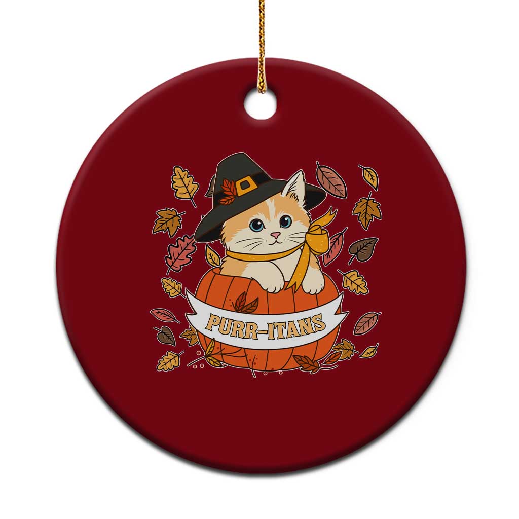 Funny Thanksgiving Cat Lover Ceramic Ornament Purritans Pilgrim Puritans Hat - Wonder Print Shop