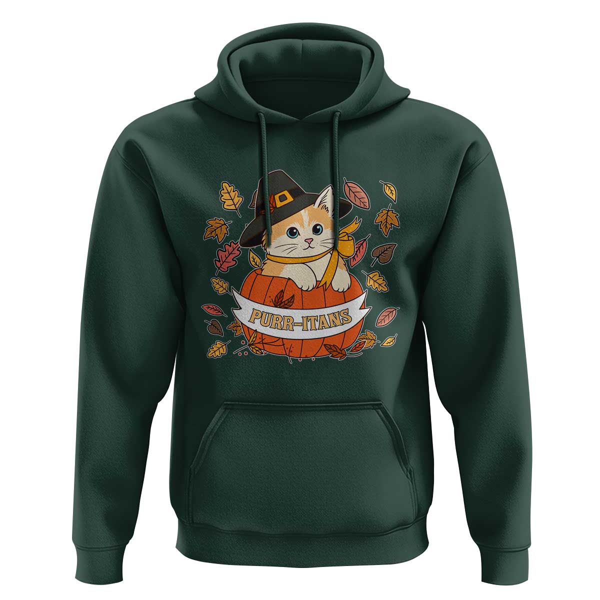 Funny Thanksgiving Cat Lover Hoodie Purritans Pilgrim Puritans Hat - Wonder Print Shop