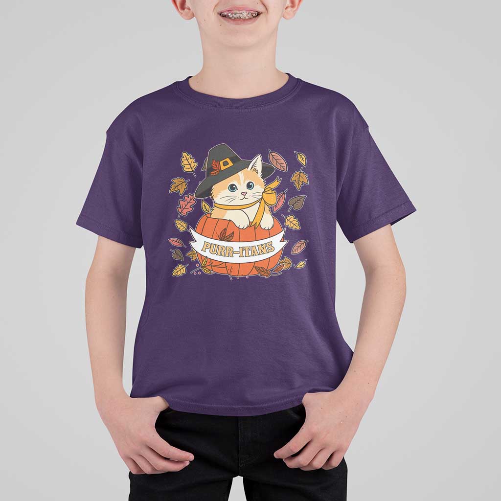 Funny Thanksgiving Cat Lover T Shirt For Kid Purritans Pilgrim Puritans Hat - Wonder Print Shop