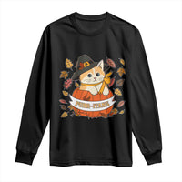 Funny Thanksgiving Cat Lover Long Sleeve Shirt Purritans Pilgrim Puritans Hat - Wonder Print Shop